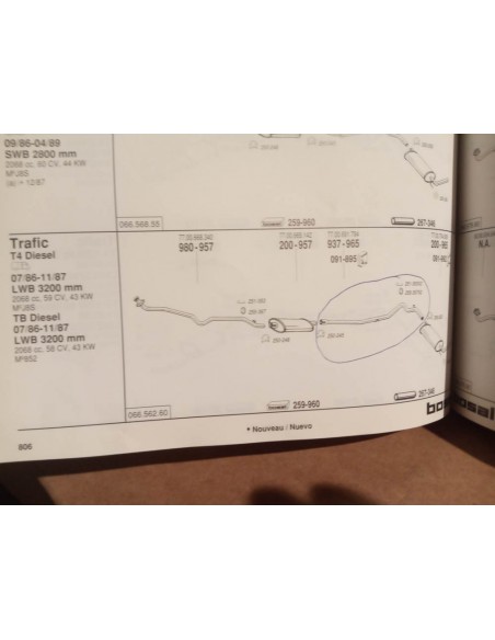TUBERIA INTERMEDIA DE ESCAPE RENAULT TRAFIC DIESEL (DEL 81 AL 89)