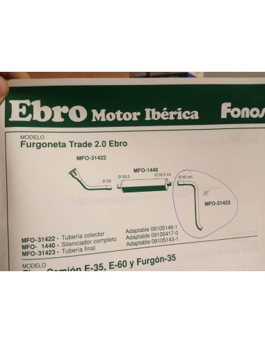 TUBERIA FINAL SALIDA DE ESCAPE FURGONETA EBRO 2.0 TRADE