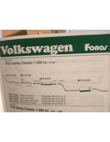 SALIDA COLECTOR DE ESCAPE VOLKSWAGEN POLO 1.1 CL, 1.050 cc