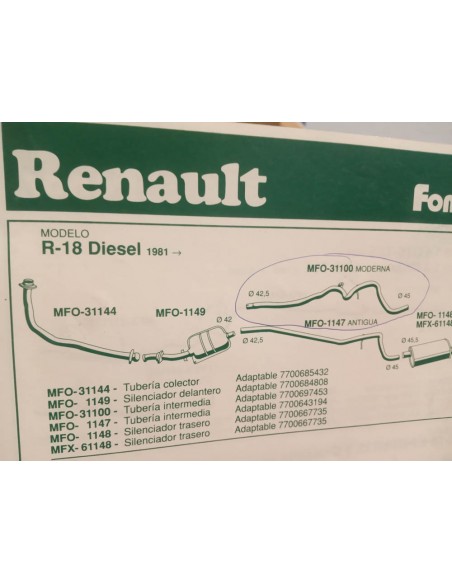 TUBERIA INTERMEDIA DE ESCAPE RENAULT 18 (MODERNA)