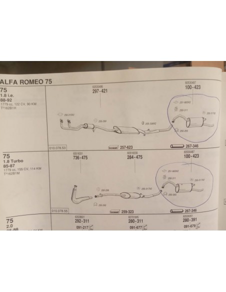 SILENCIOSO TRASERO ESCAPE ALFA ROMEO 75 MOTOR 1.6 , 1.8 Y 2.0