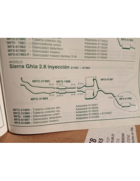 SILENCIOSO TRASERO ESCAPE FORD SIERRA GHIA 2.8 INYECCION