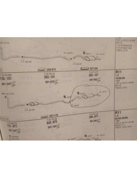 SILENCIOSO TRASERO ESCAPE RENAULT 9 Y 11 MOTOR 1.1 , 1.2 , 1.4 Y 1.6 D