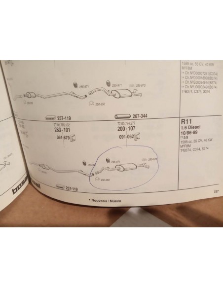SILENCIOSO TRASERO ESCAPE RENAULT 9 Y 11 MOTOR 1.1 , 1.2 , 1.4 Y 1.6 D