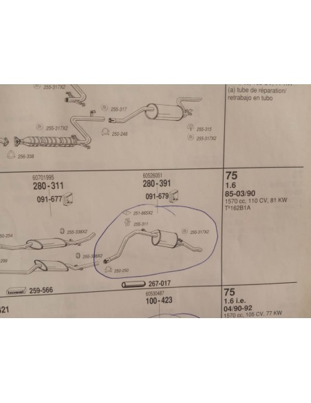 SILENCIOSO TRASERO ESCAPE ALFA ROMEO 75 MOTOR 1.6 , 1.8 Y 2.0