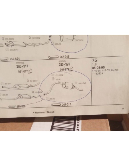 SILENCIOSO TRASERO ESCAPE ALFA ROMEO 75 MOTOR 1.6 , 1.8 Y 2.0