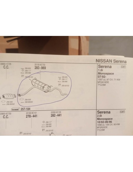 SILENCIOSO TRASERO DE ESCAPE NISSAN SERENA Y VANETTE 1.6
