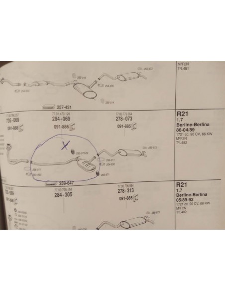 SILENCIOSO DELANTERO ESCAPE RENAULT 21 MOTOR 1.7 GASOLINA