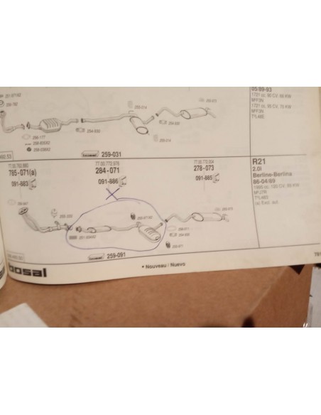 SILENCIOSO DELANTERO DE ESCAPE RENAULT 21 MOTOR 2.0i GASOLINA