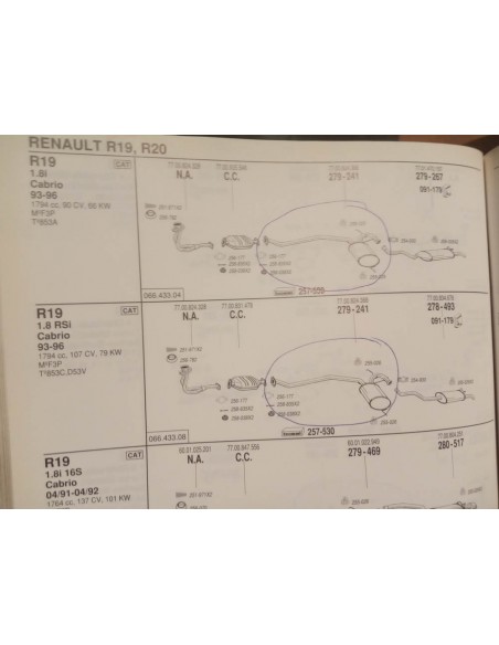 SILENCIOS INTERMEDIO DE ESCAPE RENAULT 19 MOTOR 1.8 Y 1.9 TD