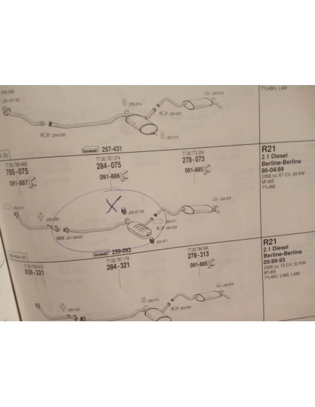 SILENCIOSO DELANTERO DE ESCAPE RENAULT 21 MOTOR 2.1 DIESEL Y TURBO DIESEL