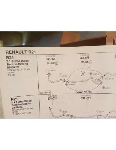 SILENCIOSO DELANTERO DE ESCAPE RENAULT 21 MOTOR 2.1 DIESEL Y TURBO DIESEL
