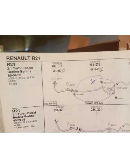 SILENCIOSO DELANTERO DE ESCAPE RENAULT 21 MOTOR 2.1 DIESEL Y TURBO DIESEL