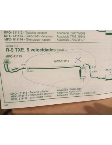 SILENCIOSO DELANTERO ESCAPE RENAULT 9 Y 11 GTX TXE MOTOR 1.7