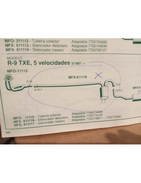SILENCIOSO DELANTERO ESCAPE RENAULT 9 Y 11 GTX TXE MOTOR 1.7