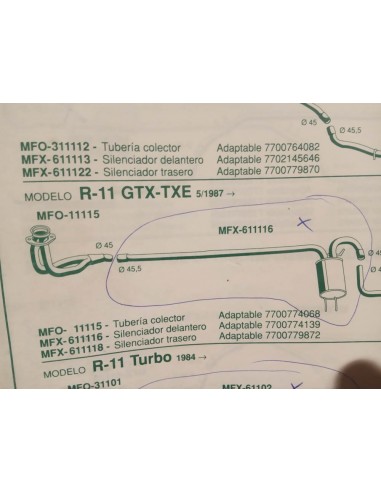 SILENCIOSO DELANTERO ESCAPE RENAULT 9 Y 11 GTX TXE MOTOR 1.7