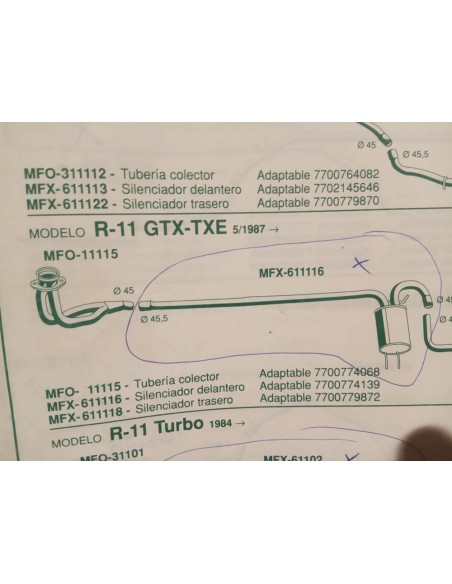SILENCIOSO DELANTERO ESCAPE RENAULT 9 Y 11 GTX TXE MOTOR 1.7