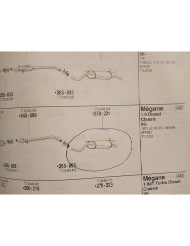 SILENCIOSO TRASERO DE ESCAPE RENAULT MEGANE Y CLASSIC 1.9 DIESEL