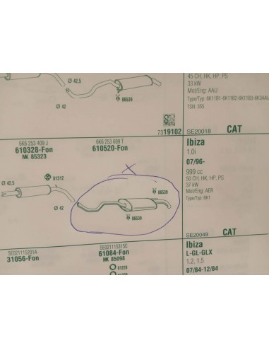 SILENCIOSO TRASERO DE ESCAPE SEAT IBIZA II (A PARTIR DEL 7/96)