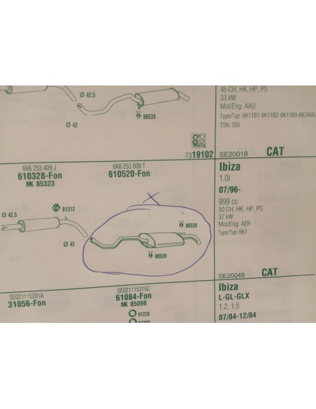 SILENCIOSO TRASERO DE ESCAPE SEAT IBIZA II (A PARTIR DEL 7/96)
