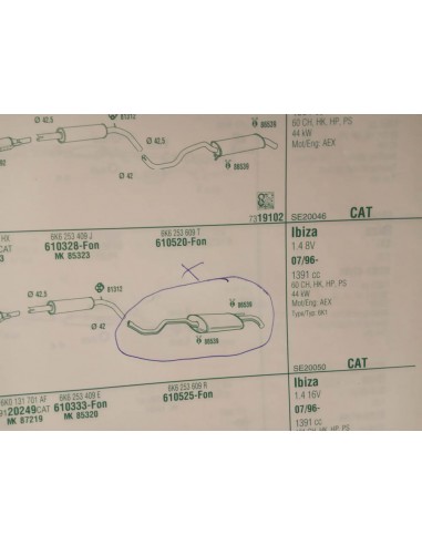 SILENCIOSO TRASERO DE ESCAPE SEAT IBIZA II (A PARTIR DEL 7/96)