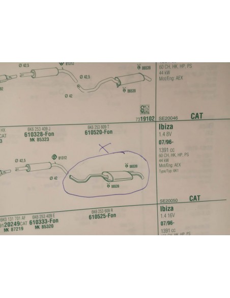 SILENCIOSO TRASERO DE ESCAPE SEAT IBIZA II (A PARTIR DEL 7/96)
