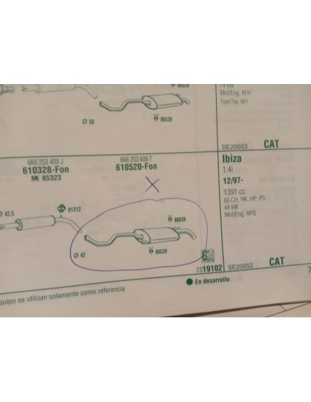 SILENCIOSO TRASERO DE ESCAPE SEAT IBIZA II (A PARTIR DEL 7/96)