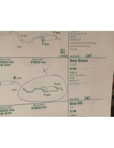 SILENCIOSO TRASERO DE ESCAPE SEAT IBIZA II (A PARTIR DEL 7/96)