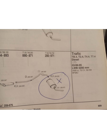 SILENCIOSO TRASERO ESCAPE RENAULT TRAFIC 2.1 Y 2.5 DIESEL