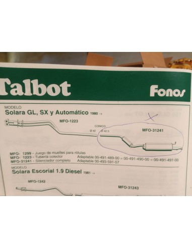 SILENCIOSO TRASERO ESCAPE TALBOT SOLARA GL , SX Y AUTOMATICO