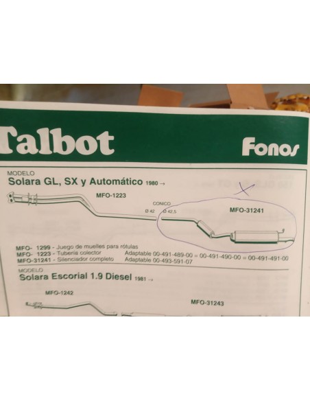 SILENCIOSO TRASERO ESCAPE TALBOT SOLARA GL , SX Y AUTOMATICO