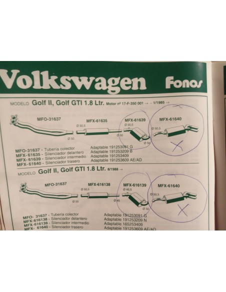 SILENCIOSO TRASERO ESCAPE VW GOLF II MOTOR 1.8 GTI