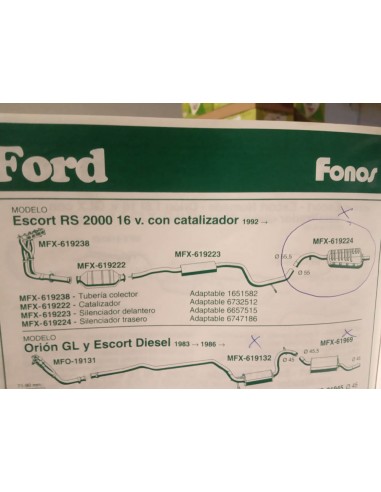 SILENCIOSO TRASERO ESCAPE FORD ESCORT RS 2000 16V Y XR3i