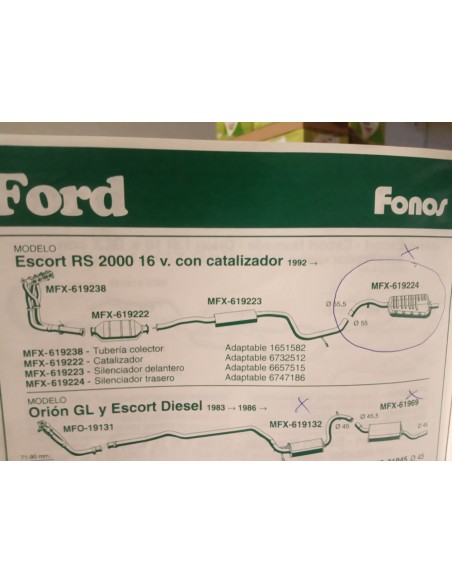 SILENCIOSO TRASERO ESCAPE FORD ESCORT RS 2000 16V Y XR3i