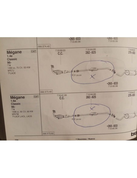 SILENCIOSO INTERMEDIO ESCAPE RENAULT MEGANE I Y SCENIC I 1.4 Y 1.6