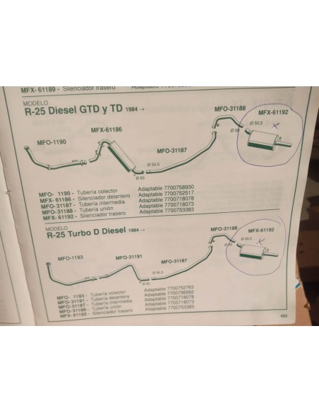 SILENCIOSO TRASERO ESCAPE RENAULT 25 DIESEL Y TURBO DIESEL