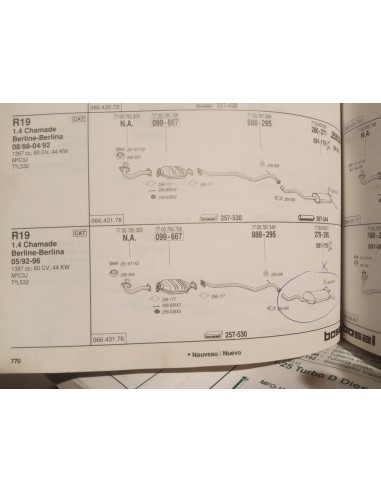 SILENCIOSO TRASERO ESCAPE RENAULT 19 CHAMADE (DEL 92 A 96)
