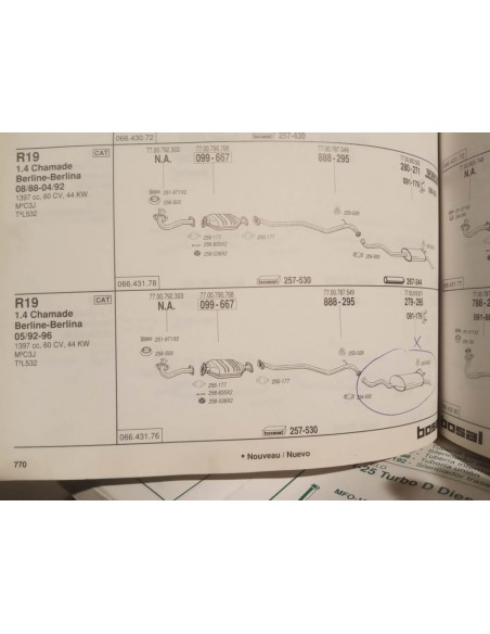 SILENCIOSO TRASERO ESCAPE RENAULT 19 CHAMADE (DEL 92 A 96)