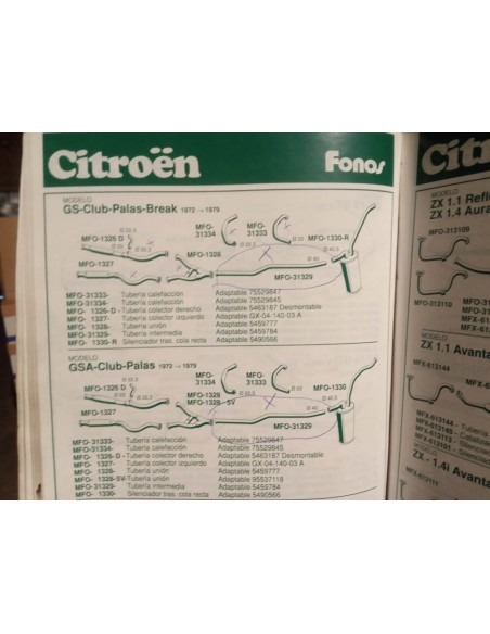 TUBERIA INTERMEDIA ESCAPE CITROEN GS Y GSA CLUB PALAS