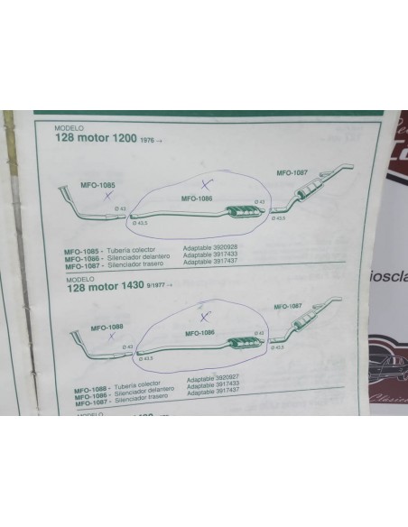 SILENCIOSO DELANTERO ESCAPE SEAT 128 MOTOR 1200 Y 1430