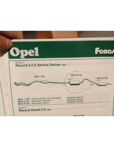 SILENCIOSO DELANTERO ESCAPE OPEL REKORD 2.0 E BERLINA