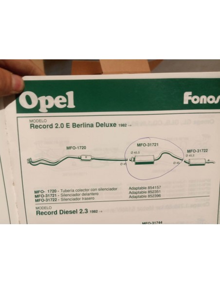 SILENCIOSO DELANTERO ESCAPE OPEL REKORD 2.0 E BERLINA