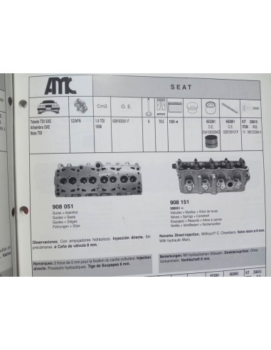 CULATA VW GOLF , SEAT TOLEDO, IBIZA, CORDOBA Y AUDI A4 MOTOR 1.9 TDI