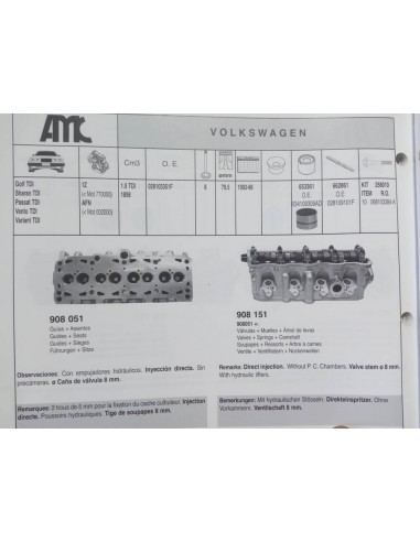 CULATA VW GOLF , SEAT TOLEDO, IBIZA, CORDOBA Y AUDI A4 MOTOR 1.9 TDI