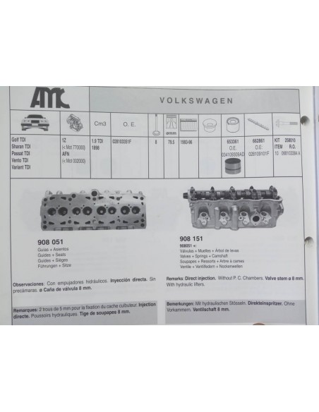 CULATA VW GOLF , SEAT TOLEDO, IBIZA, CORDOBA Y AUDI A4 MOTOR 1.9 TDI