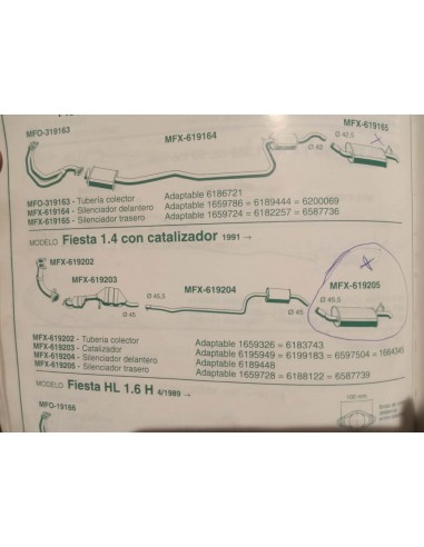 Silencioso trasero escape Ford Fiesta mk3 motor 1.4 con catalizador