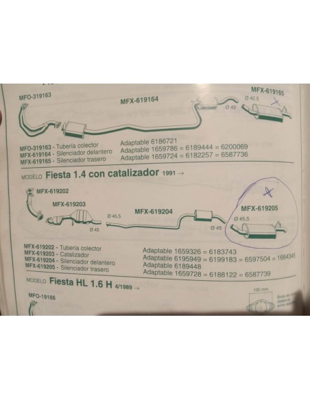 Silencioso trasero escape Ford Fiesta mk3 motor 1.4 con catalizador