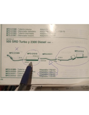 Silencioso delantero escape Peugeot 505 SRD Turbo y 2300 Diesel (a partir del 80)