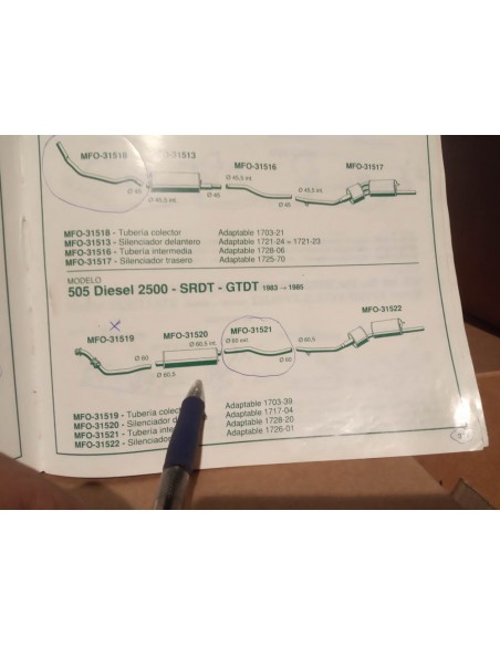 Silencioso delantero escape Peugeot 505 diésel 2500 SRDT GTDT (del 83 al 85)