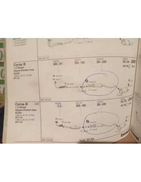 Silencioso intermedio escape Opel corsa B gasolina y diésel a partir del 3/93